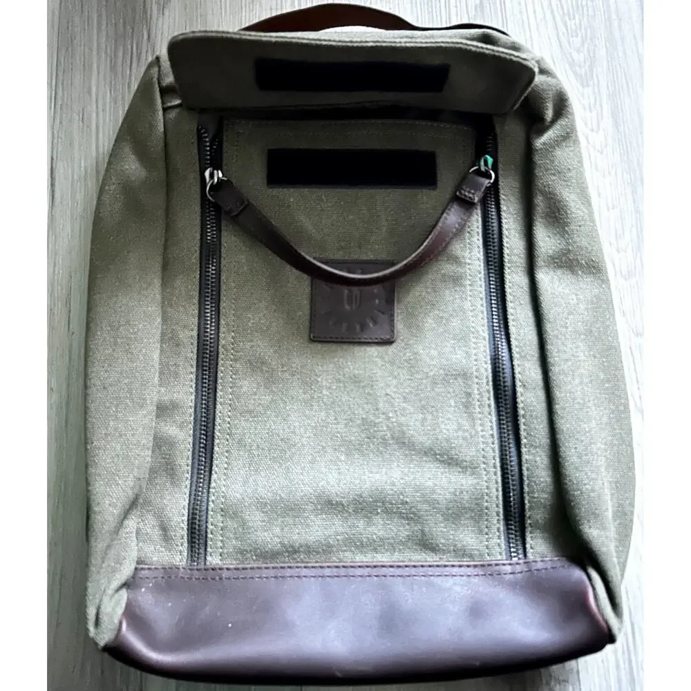 RARE LinkSoul Golf Club OliveGreen Canvas & Brown Leather Shoe Bag Carrying Case